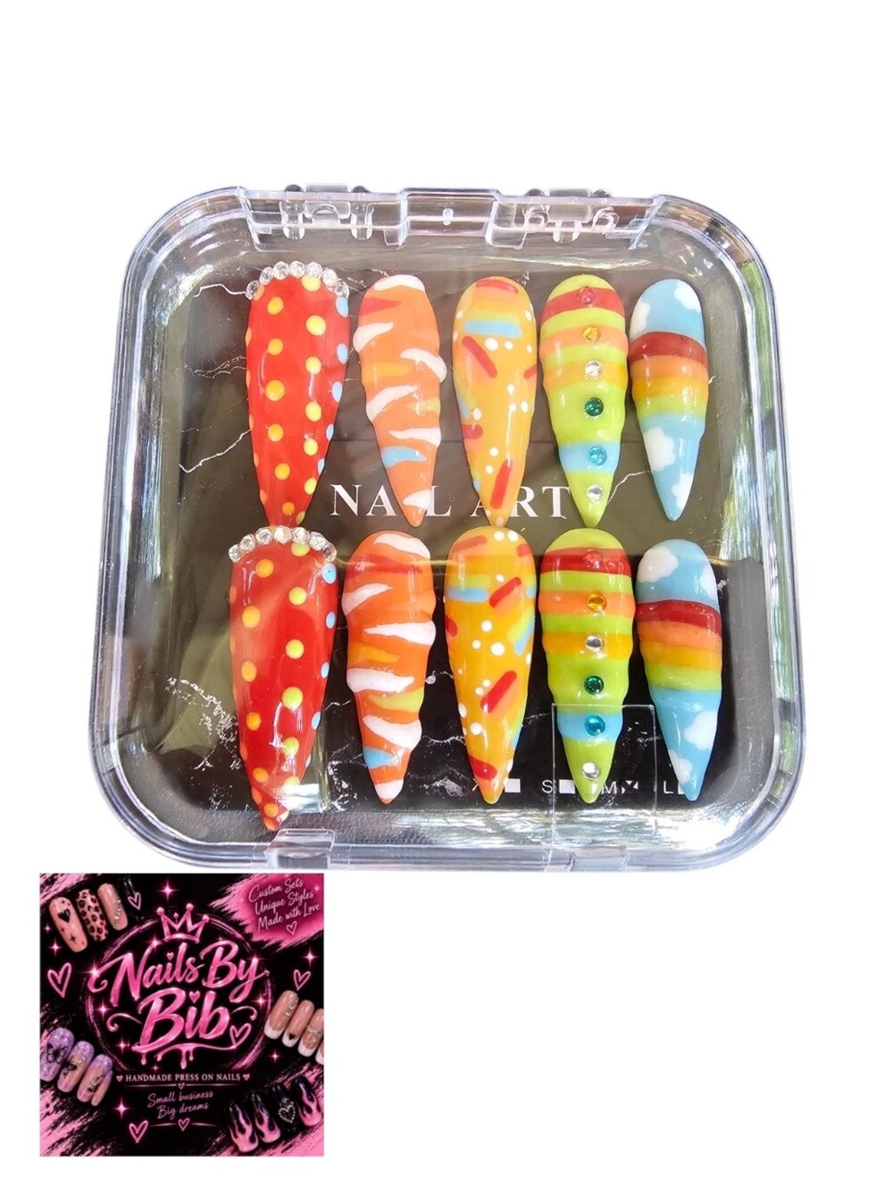 Rainbow Press On Nails Medium